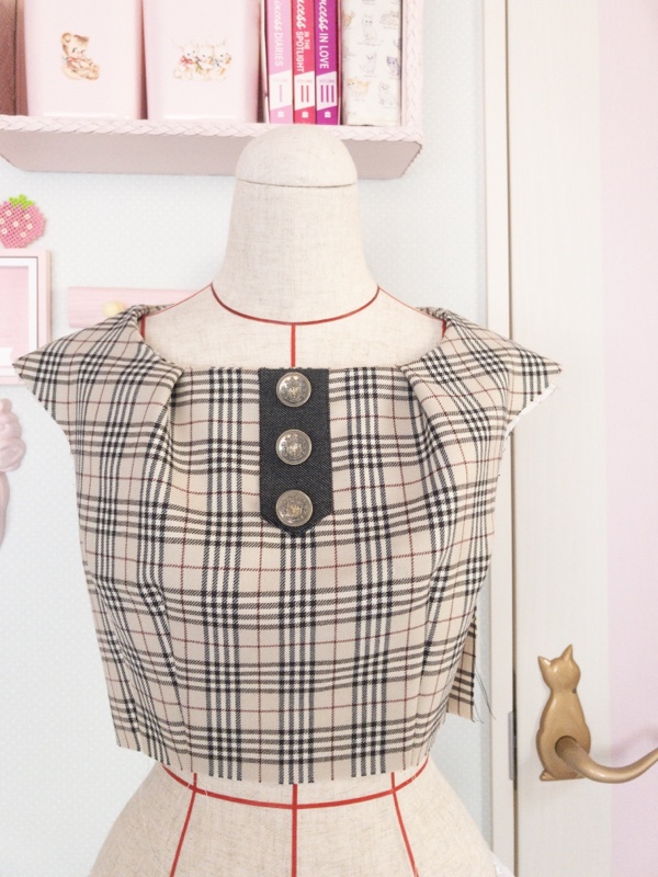 ウールのチェック×デニムのワンピース